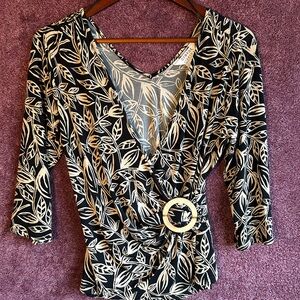 George Black and Cream Leaf Print Blouse